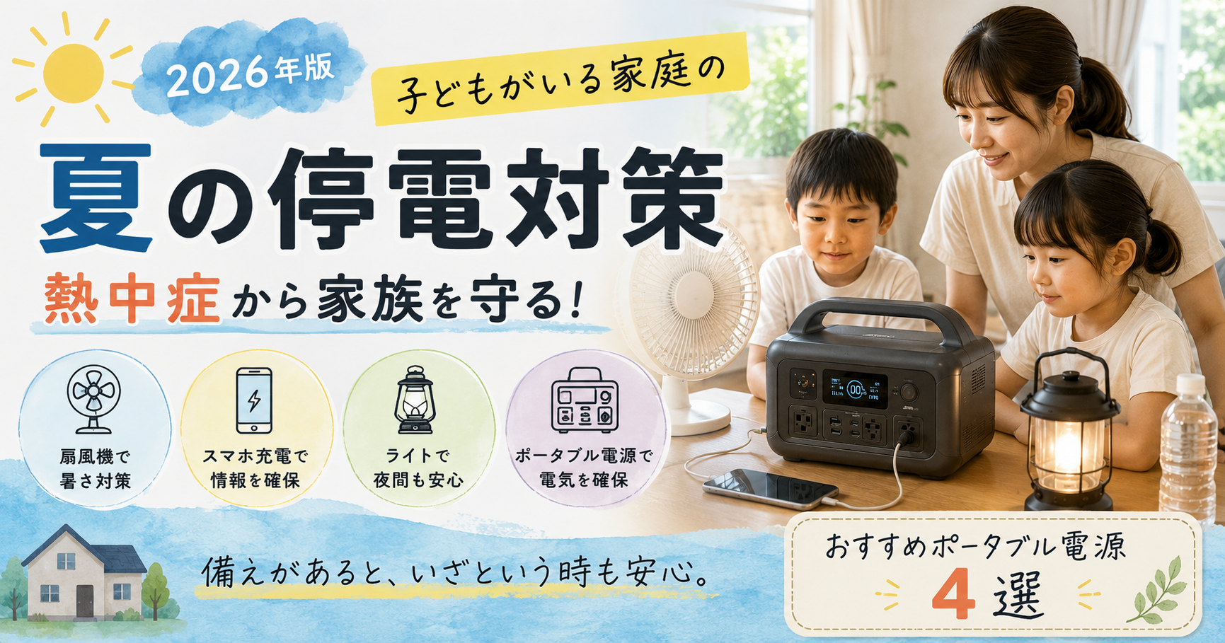 【2026年版】子どもがいる家庭の夏の停電対策｜熱中症から家族を守るおすすめポータブル電源4選